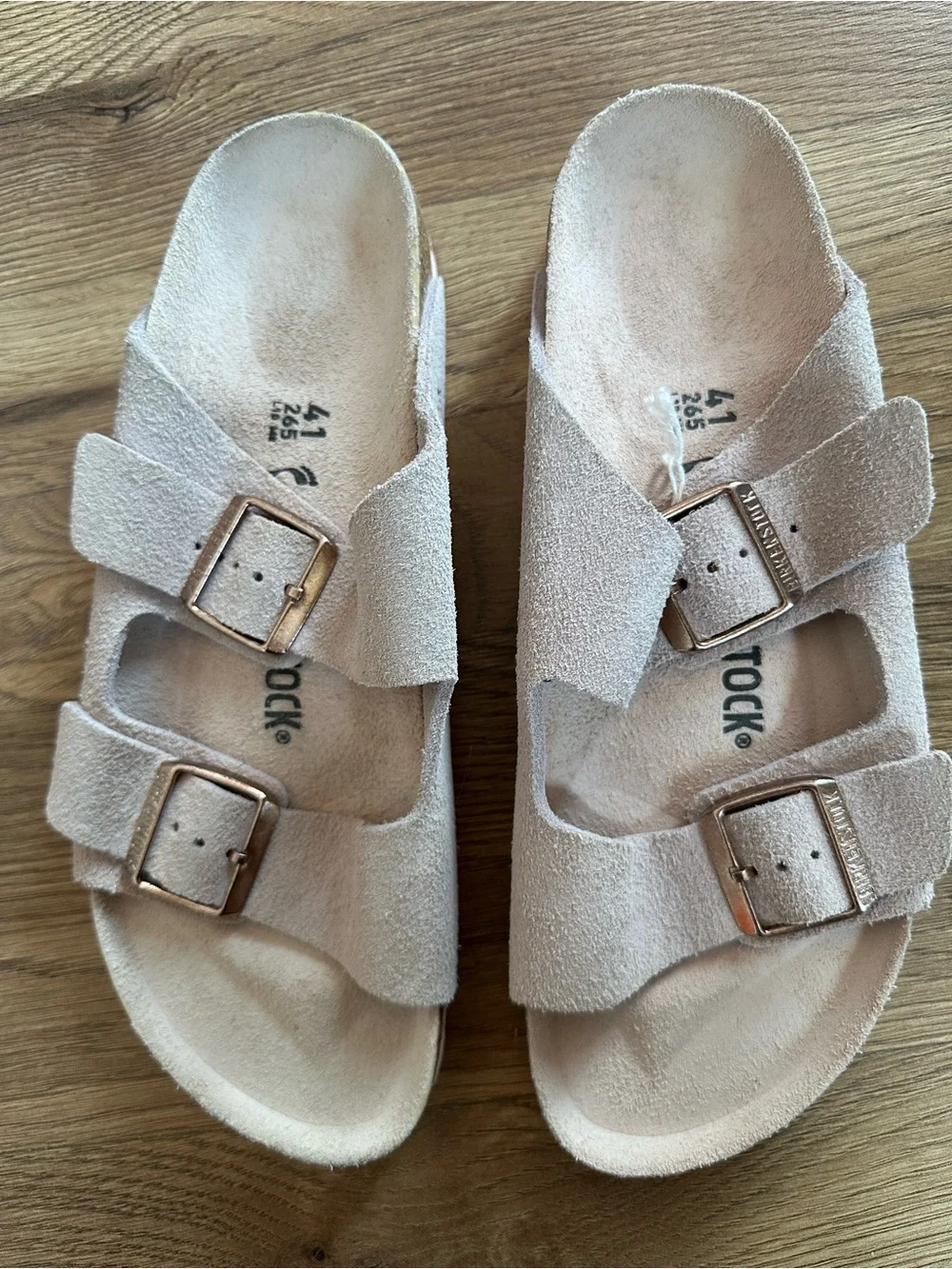 Birkenstock Arizona Suede Two-Strap Sandals in Beige